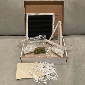 Double-sided message/letter board with stand and white & gold letters/words